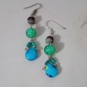 Vibrant Teal and Blue Dangle Earrings